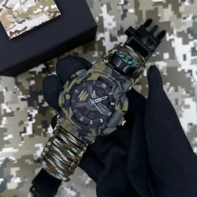 Часы наручные Patriot 005 Трезубец золото Camo Green Паракордовый ремешок Camo Green + Коробка.