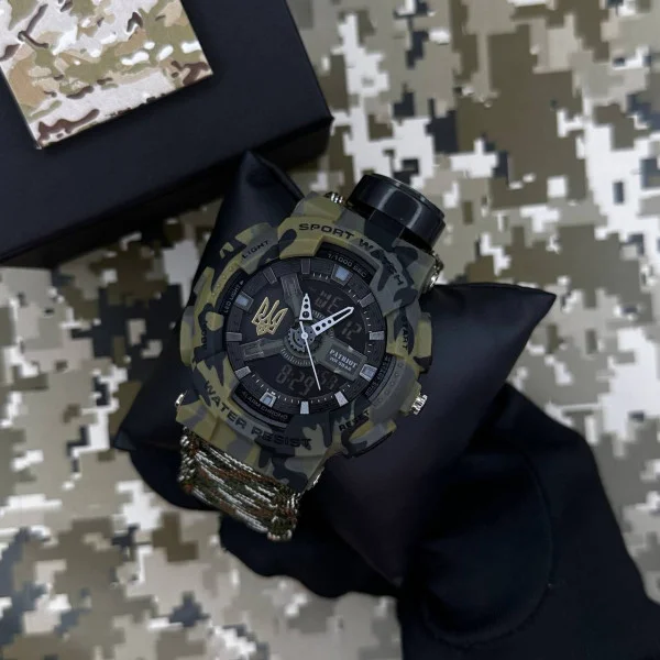 Годинник наручний Patriot 005 Тризуб золото Camo Green Паракордовий ремінець Camo Green + Коробка. фото 3