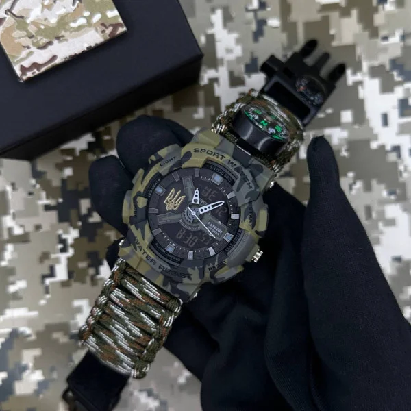 Годинник наручний Patriot 005 Тризуб золото Camo Green Паракордовий ремінець Camo Green + Коробка. фото 4