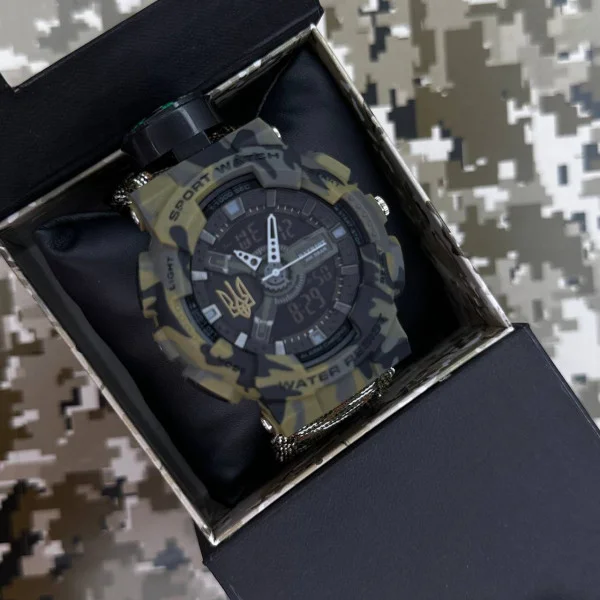 Годинник наручний Patriot 005 Тризуб золото Camo Green Паракордовий ремінець Camo Green + Коробка. фото 6