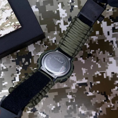 Часы наручные Patriot 005 Трезубец золото Army Green Паракордовый ремешок Army Green + Коробка.