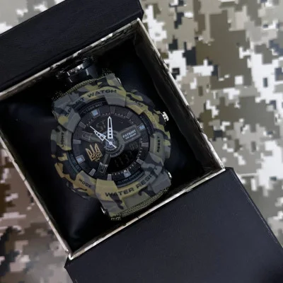 Часы наручные Patriot 005 Трезубец золото Camo Green Паракордовый ремешок Army Green + Коробка.
