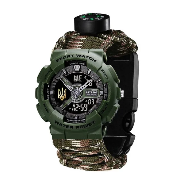 Годинник наручний Patriot 005 Тризуб золото Army Green Паракордовий ремінець Camo Green + Коробка. фото 7