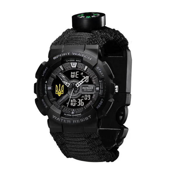 Годинник наручний Patriot 005 Тризуб золото Black Паракордовий ремінець Black + Коробка фото 3