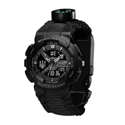 Часы наручные Patriot 005 Трезубец серебро Black Паракордовый ремешок Black+ Коробка