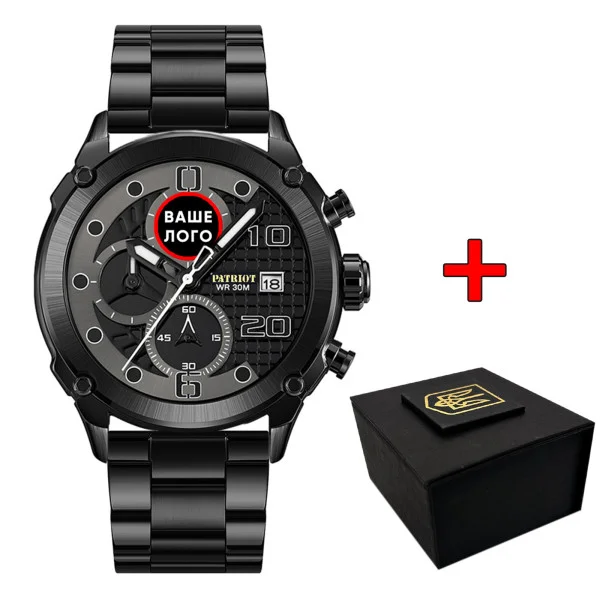 Годинник наручний Patriot 016 Ваше Лого Black-Black Steel фото 1