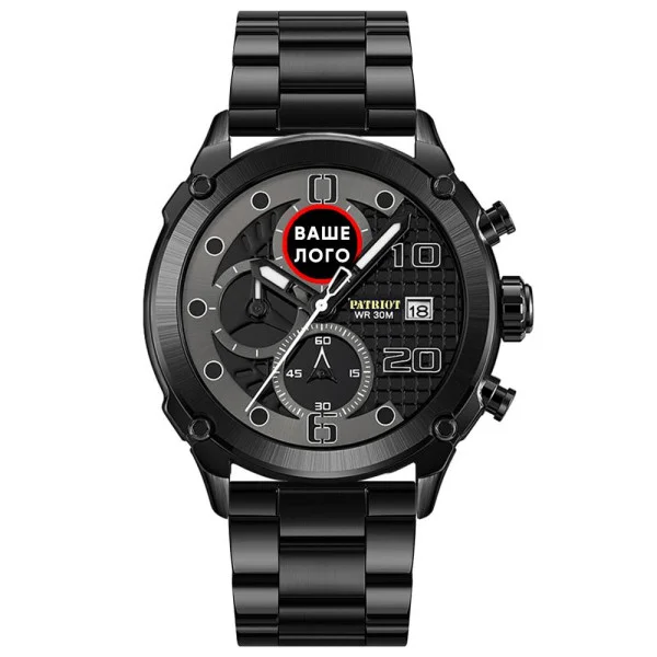 Годинник наручний Patriot 016 Ваше Лого Black-Black Steel фото 3