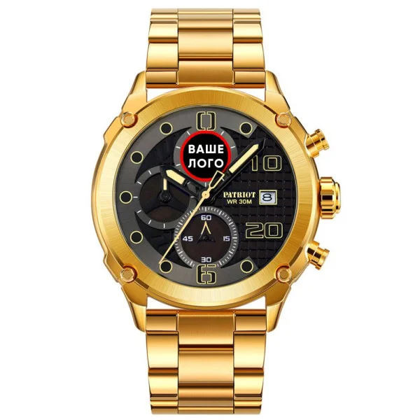 Годинник наручний Patriot 016 Ваше Лого Gold-Black Steel фото 3