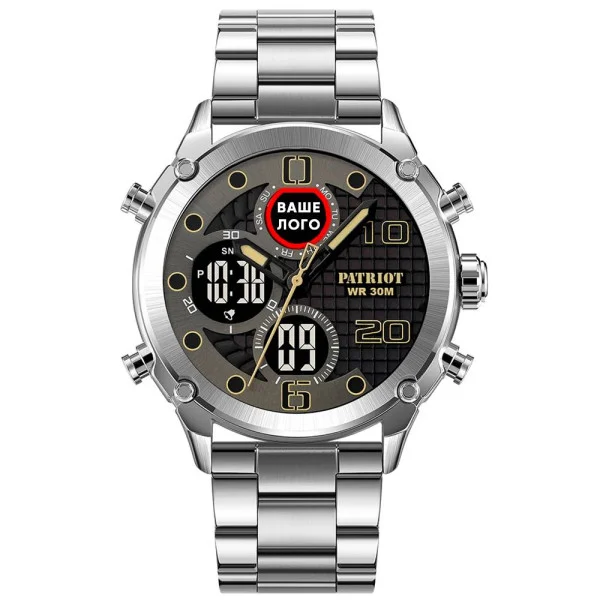 Годинник наручний Patriot 017 Ваше Лого Silver-Black Steel фото 1
