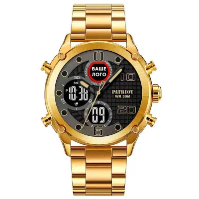 Годинник наручний Patriot 017 Ваше Лого Gold-Black Steel