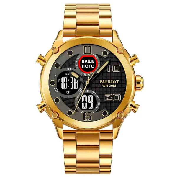 Годинник наручний Patriot 017 Ваше Лого Gold-Black Steel фото 1