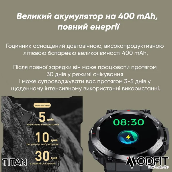Розумний годинник Modfit Titan Army Green 35 мм. фото 12