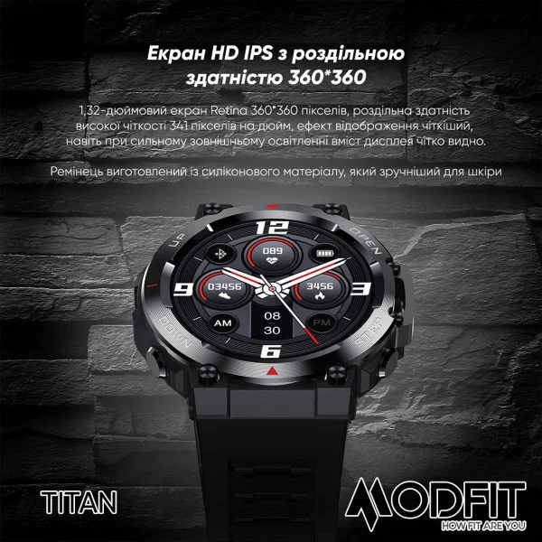 Розумний годинник Modfit Titan Army Green 35 мм. фото 11