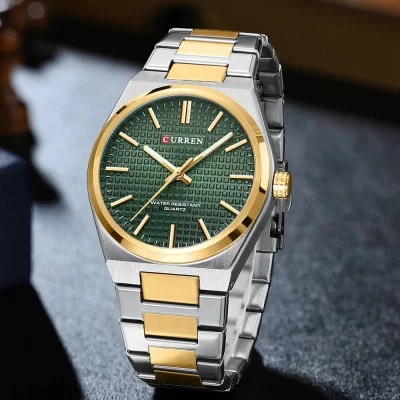 Мужские часы Curren 8439 Silver-Gold-Green