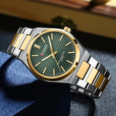 Мужские часы Curren 8439 Silver-Gold-Green