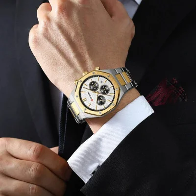 Мужские часы Curren 8440 Silver-Gold-White