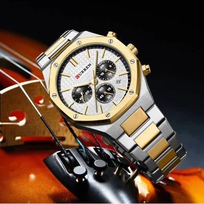 Мужские часы Curren 8440 Silver-Gold-White
