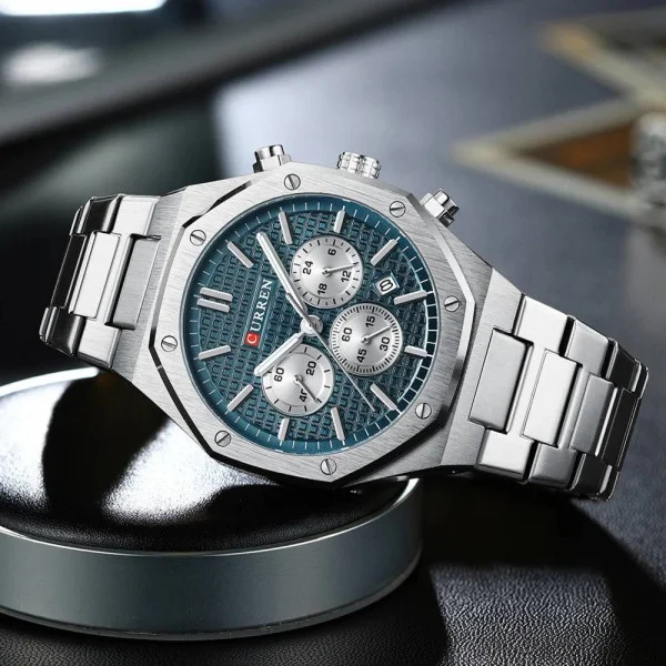 Чоловічий годинник Curren 8440 Silver-Blue фото 3