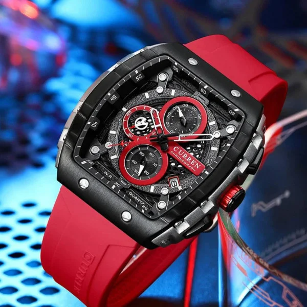Мужские часы Curren 8442 Silver-Black-Red фото 3