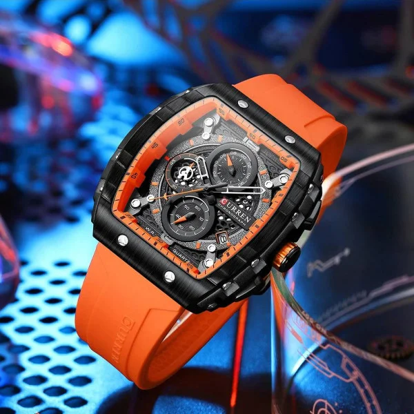 Чоловічий годинник Curren 8442 Black-Orange фото 4