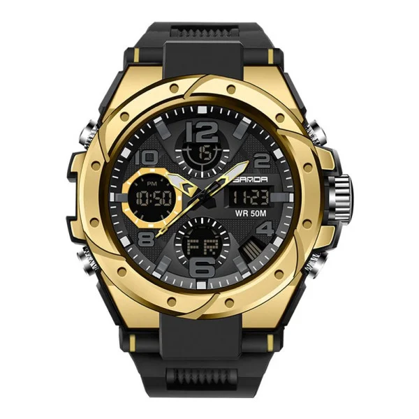 Мужские часы Sanda 6008 Black-Gold фото 1