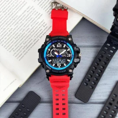 Чоловічий годинник Skmei 1283 Black-Blue-Red Wristband