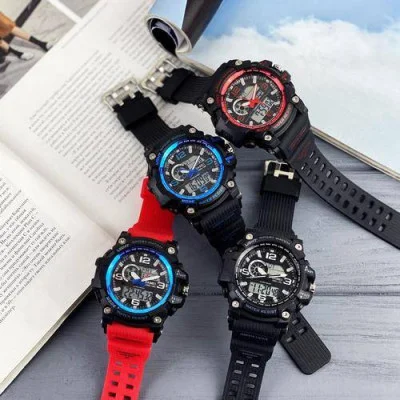 Чоловічий годинник Skmei 1283 Black-Blue-Red Wristband