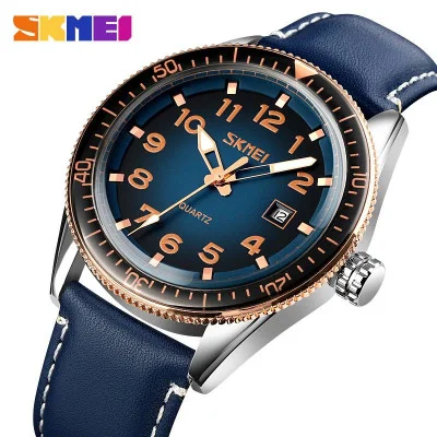 Чоловічий годинник Skmei 9232LRGBU Rose-Gold Blue Leather