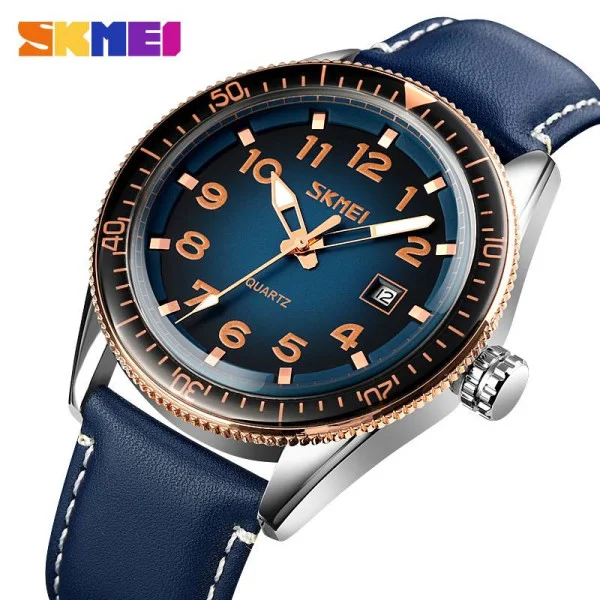 Чоловічий годинник Skmei 9232LRGBU Rose-Gold Blue Leather фото 3