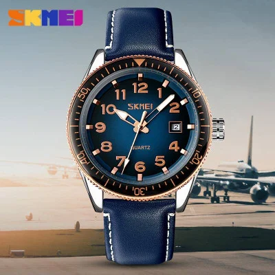 Чоловічий годинник Skmei 9232LRGBU Rose-Gold Blue Leather