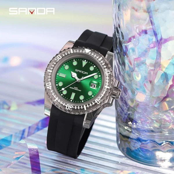Жіночий годинник Sanda 9007 Black-Green фото 4